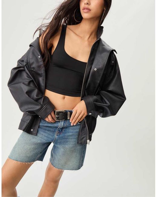Stradivarius Black Oversize Faux Leather Jacket