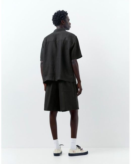 Pull&Bear Black 100% Linen Shorts for men