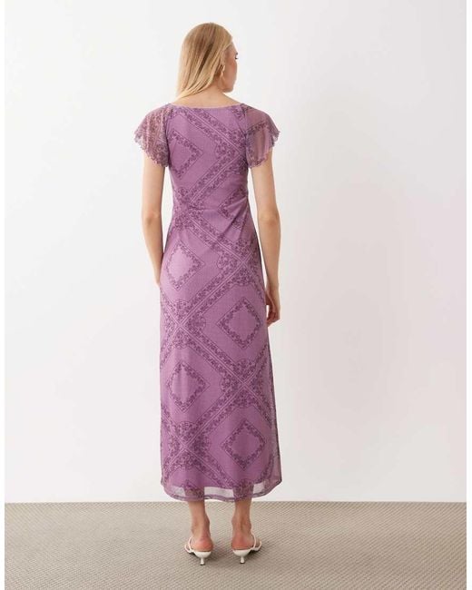 Miss Selfridge Purple Frill Sleeve Midaxi Dress