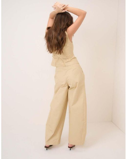 Nobody's Child Natural Cotton Tailored Barrel Leg Pants
