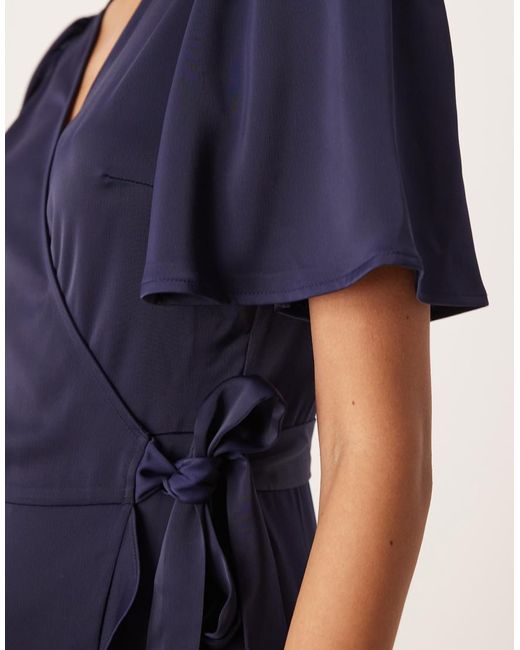 Y.A.S Blue Satin Midi Wrap Dress