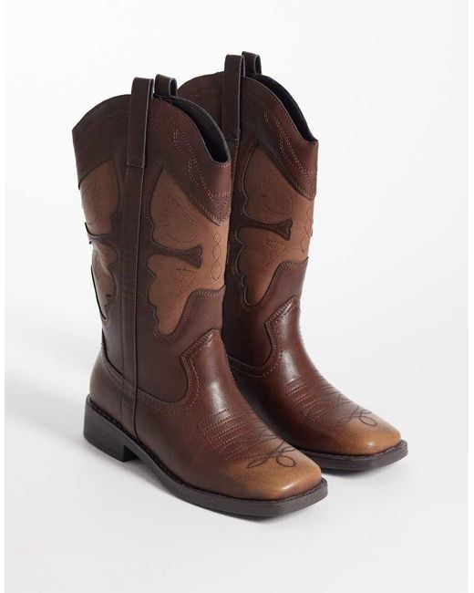 Glamorous Brown Square Toe Cowboy Knee Boots
