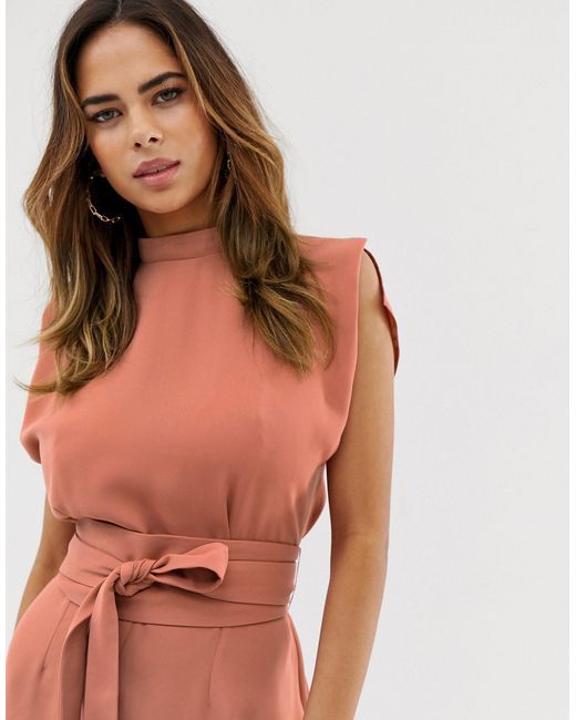 asos design split sleeve midi dress with obi belt