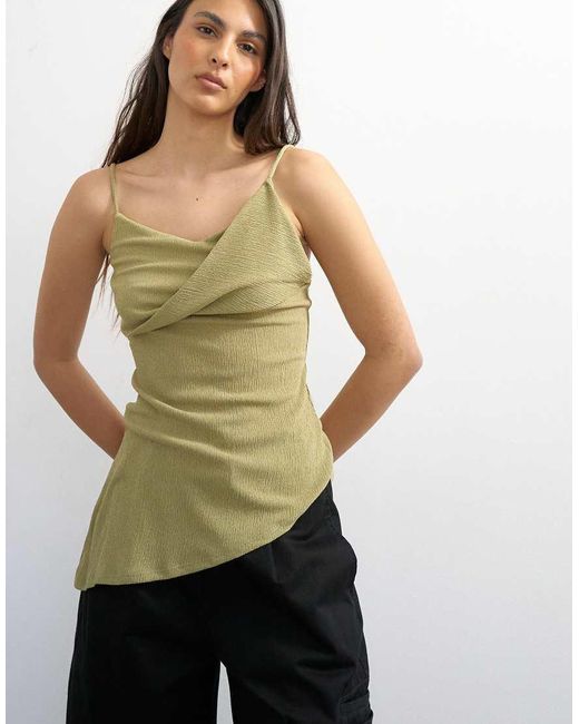 TOPSHOP Green Crinkle Texture Fold Over Cami Top