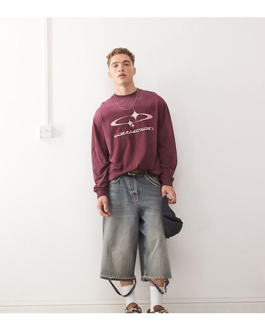 Collusion Red Long Sleeve Skater Fit T-Shirt With Print for men