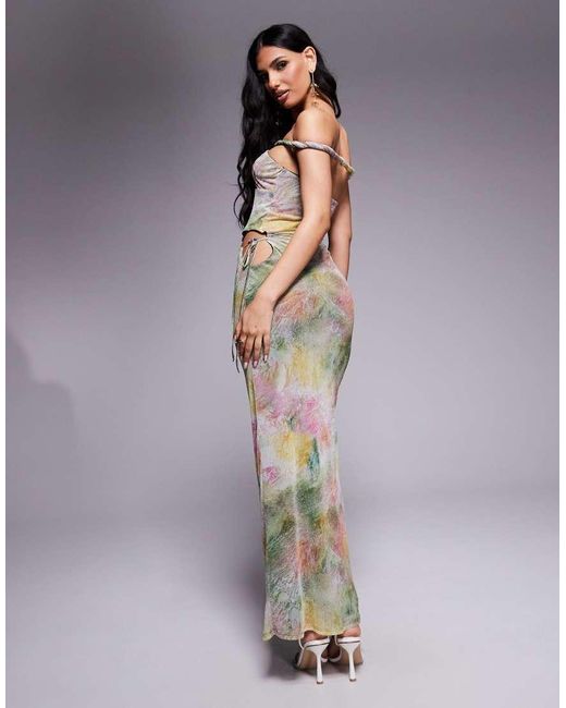 ASOS Multicolor Mesh Bardot Faux-ord With Twisted Straps Maxi Dress