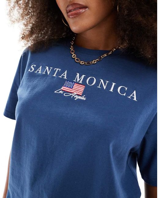 Daisy Street Oversized T-Shirt Met 'Santa Monica'-Print in het Blue