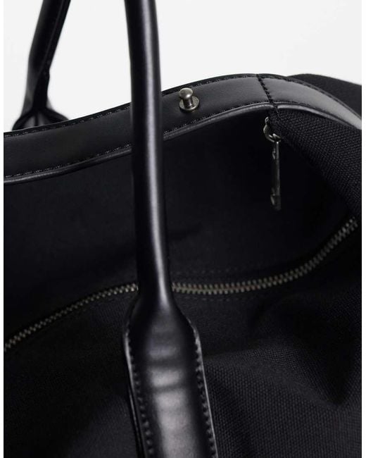 ASOS Black Canvas Fabric Holdall Bag With Faux Leather Straps for men