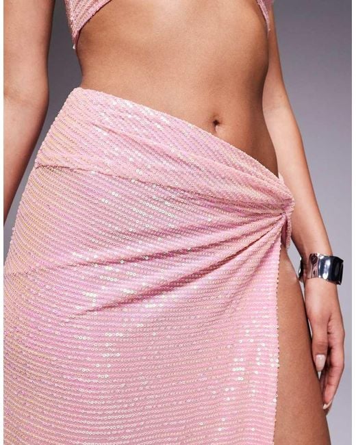 Missy Empire Purple Sequin Twist Front High Slit Maxi Skirt Co-Ord