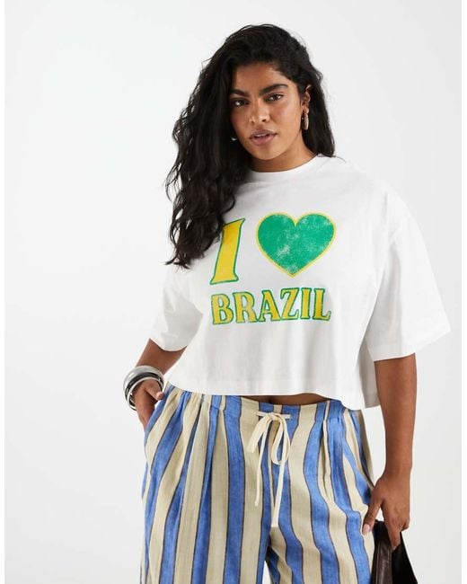 ASOS Green Asos Design Curve Boxy Crop Tee With I Love Brazil Graphic