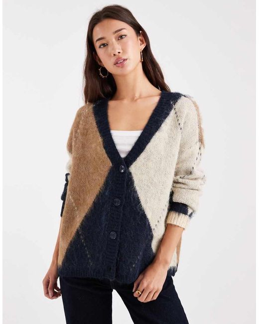 Cárdigan Azul Marino Extragrande Con Patrón De Rombos De Punto Mullido De ONLY de color Blue