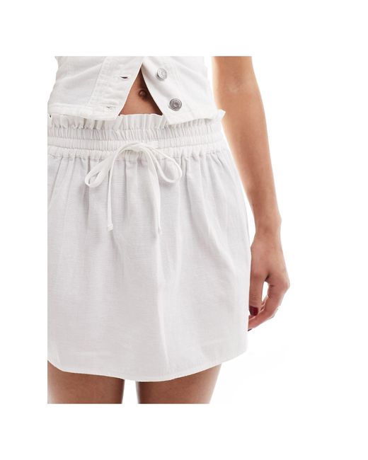 ASOS White Linen Look Tie Waist Mini Skirt