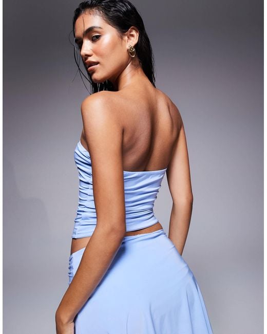 Fashionkilla Blue Double Sculpted Slinky Bandeau Top Co-Ord