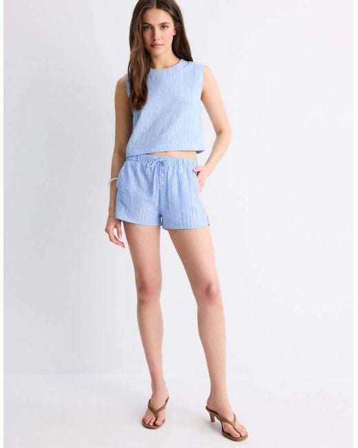 Stradivarius Blue Rustic Shorts With Metallic Thread