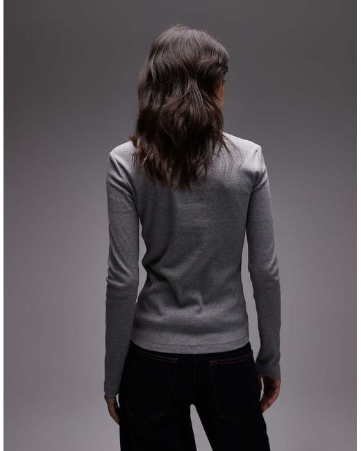 & Other Stories Gray Soft Jersey Rib Long Sleeve Top