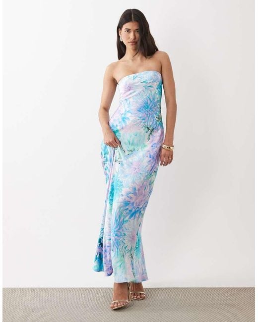 Forever New Blue Satin Bandeau Maxi Dress