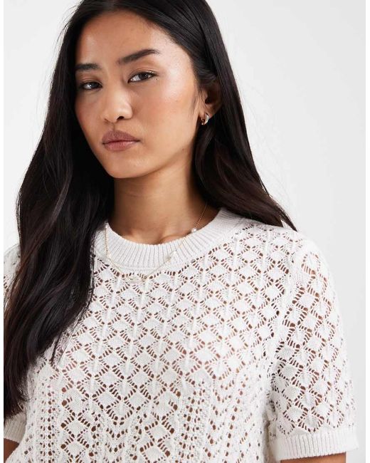 ONLY Blue Short Sleeve Crochet Top