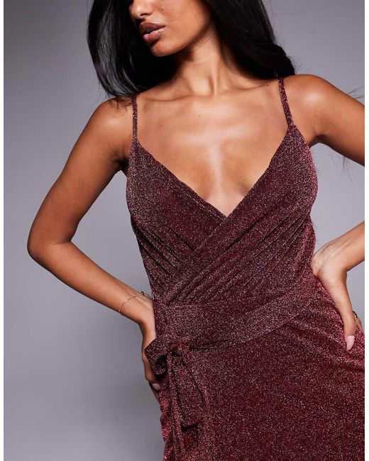 Goddiva Red Wrap Style Spaghetti Strap Maxi With Split