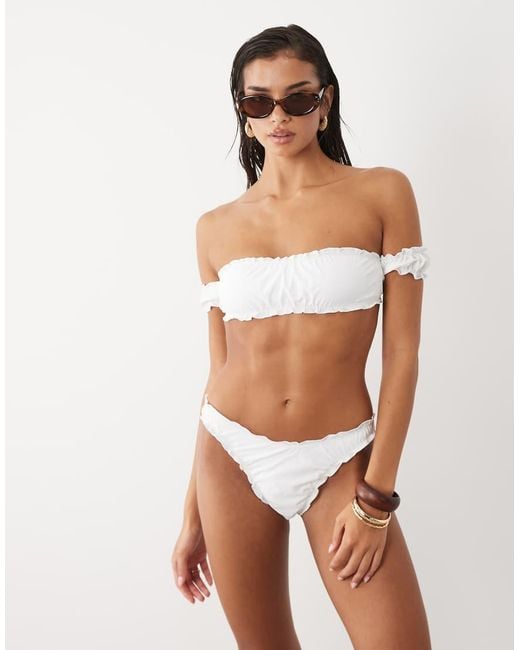 The Frolic White Exclusive Ruched Frill Bikini Bottoms Co-Ord