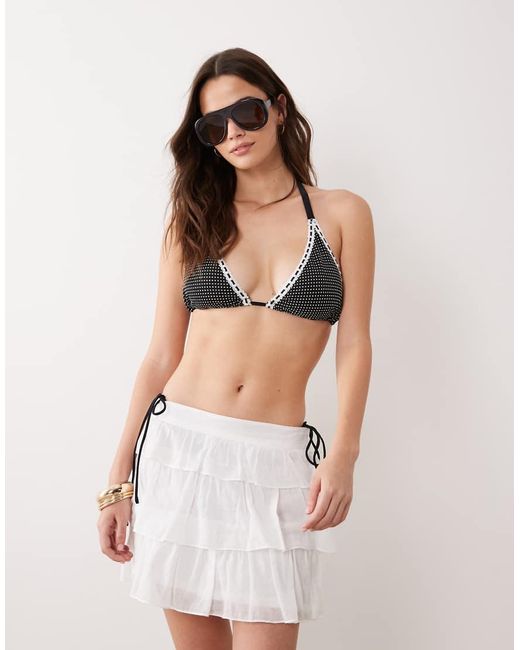 ASOS Natural Fuller Bust Lottie Triangle Bikini Top With White Lace Trim