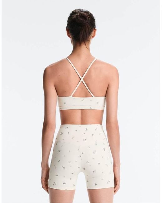Oysho White Evermove Light Support Floral Print Sports Bra