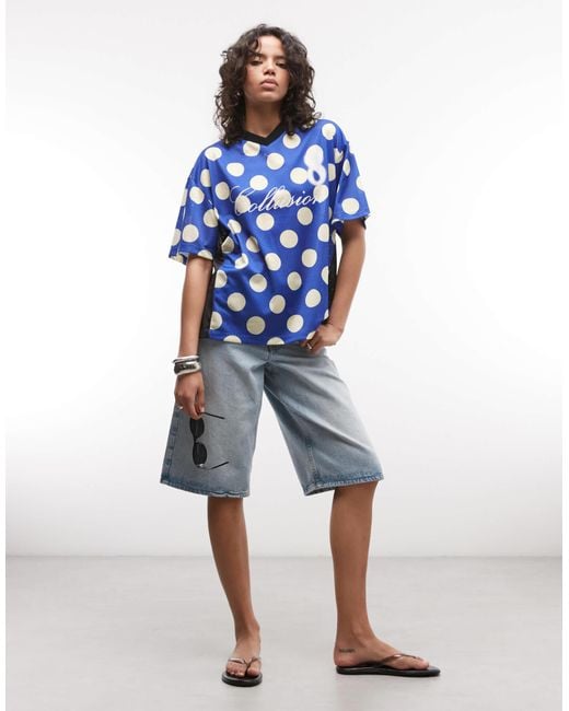 Collusion Blue Polka Dot Airtex Tee