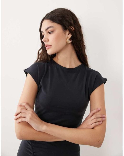 ASOS White Short Sleeve Midaxi Dress With Asymmetric Ruching Detail