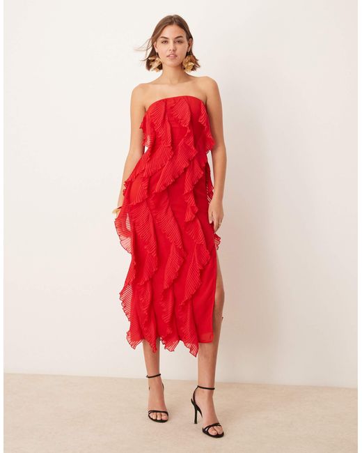 Pretty Lavish Red Strapless Ruffle Maxi Dress