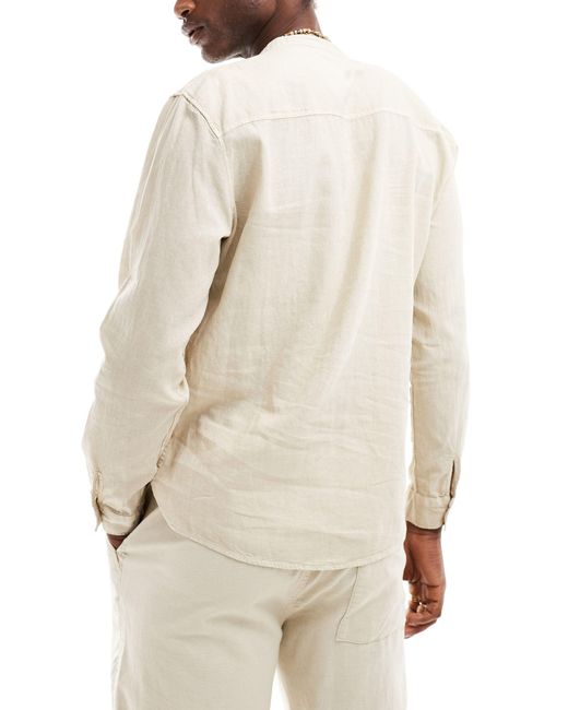 Pull&Bear – langärmliges hemd aus leinenimitat in White für Herren
