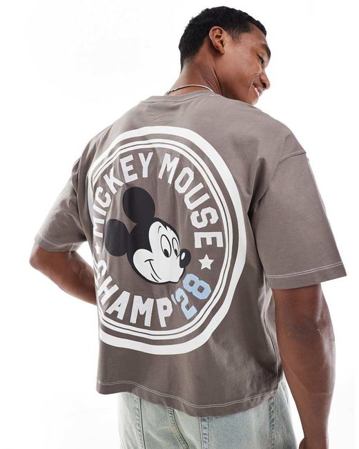 ASOS Recht Oversized T-Shirt Met Disney Mickey Mouse-Prints in het Brown