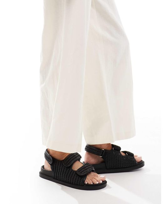 SEQWL Black Kidman Double Strap Raffia Sandals