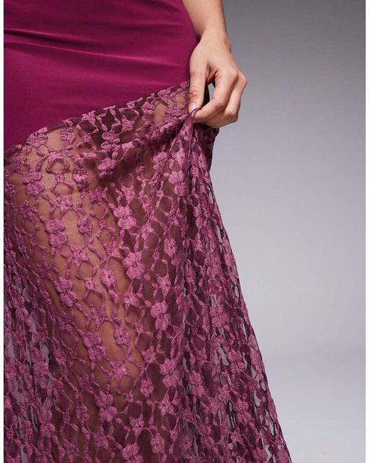ASOS Purple Lace Mix Slinky Plunge Maxi Dress