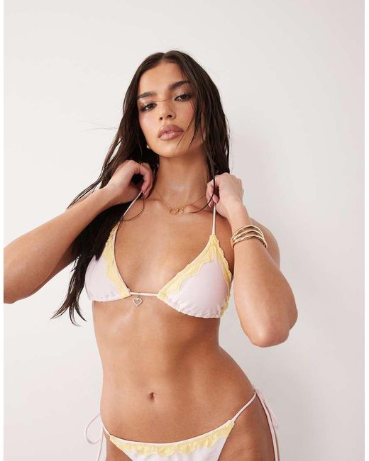 Candypants Pink Triangle Bikini Top With Contrast Lace