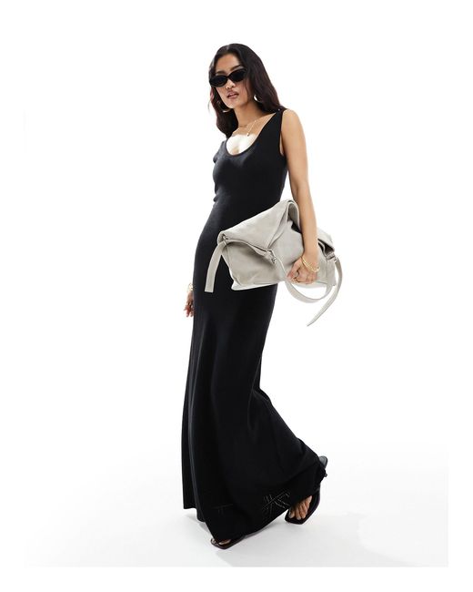 4th & Reckless White Knitted Pointelle Scoop Neck Maxi Dress