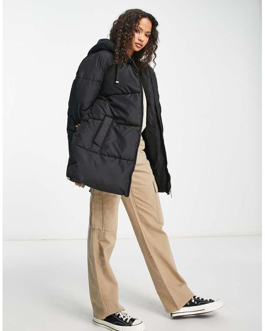 New Look Gray Mid Length Padded Puffer Coat With Hood