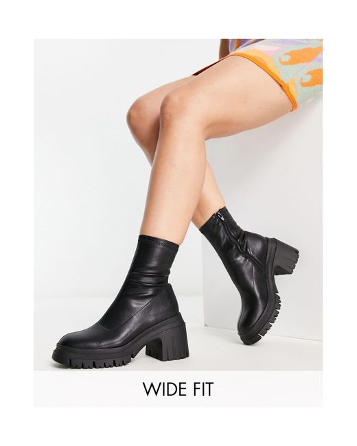 ASOS Wide Fit Recipe Chunky Sock Boots in Black | Lyst Canada