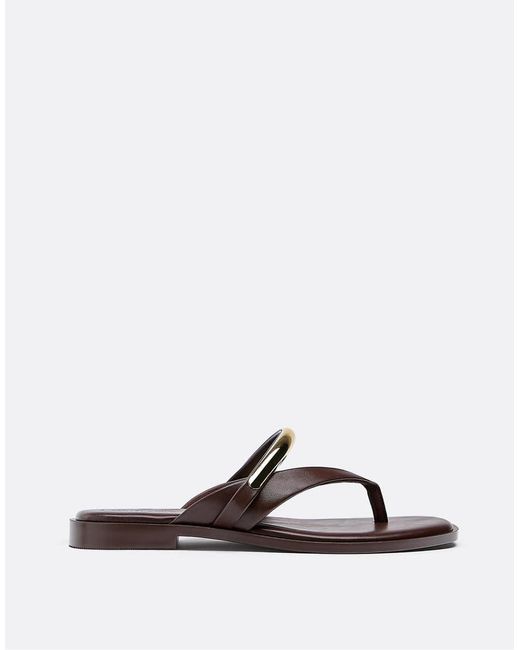Stradivarius Black Flat Thong Sandals With Metal Detail