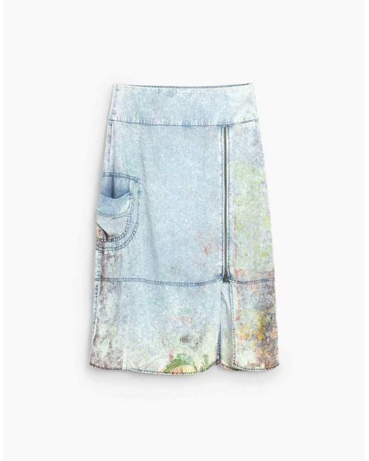 Desigual Blue Midi Denim Skirt
