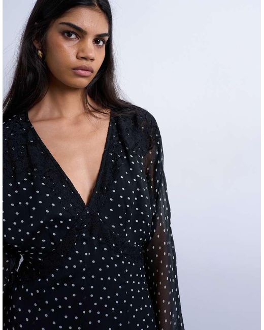 TOPSHOP Multicolor Longsleeve Lace Trim Mini Tea Dress