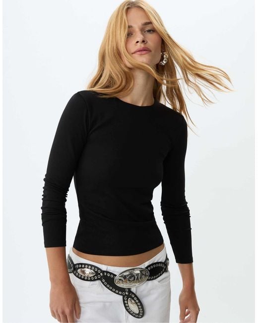 Stradivarius Black – langärmliges basic-t-shirt