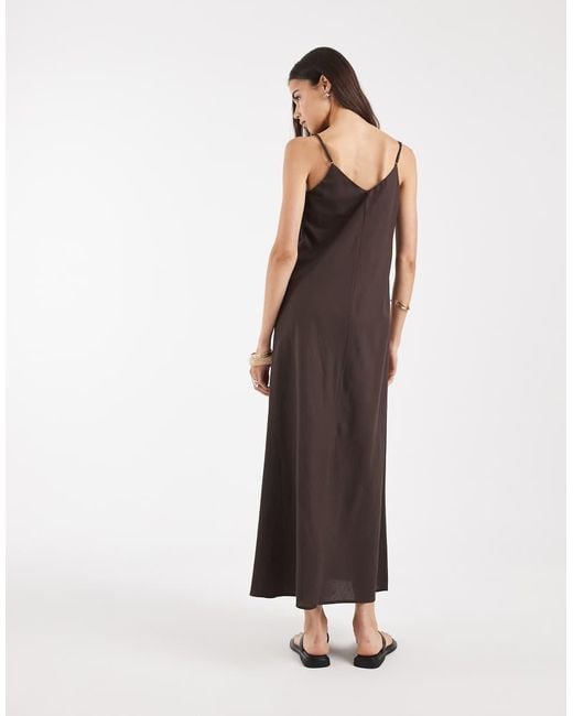 Vero Moda Brown Linen Look Cami Straps Midaxi Dress
