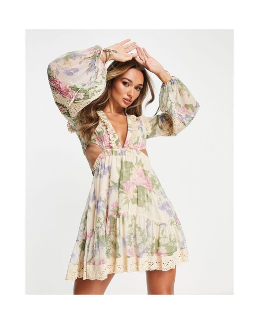 Asos Floral Print Mini Dress With Lace Detail Trim In White Lyst Asos Floral Print Mini Dress With Lace Detail Trim In White Lyst