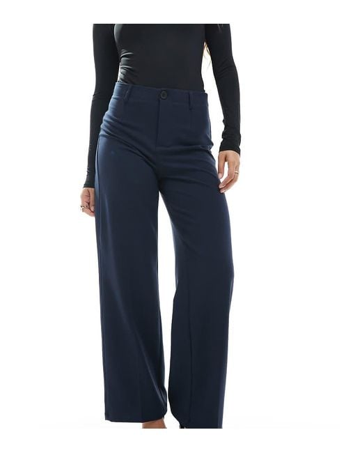 Bershka Blue Petite High Waisted Wide Leg Tailored Trousers