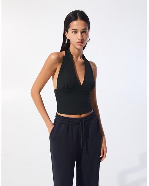 Pull&Bear Blue Open Back Halter Top