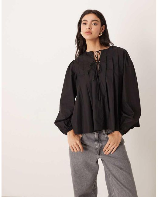 Glamorous Black Tie Front Long Sleeve Blouse