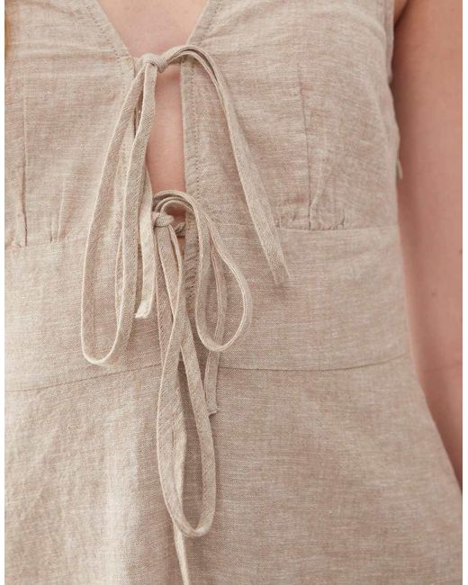 Monki Natural Linen Mini Dress With Tie Front Detail
