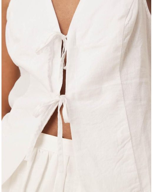 Gina Tricot Natural Linen Waistcoat Vest Top With Tie Front Detail