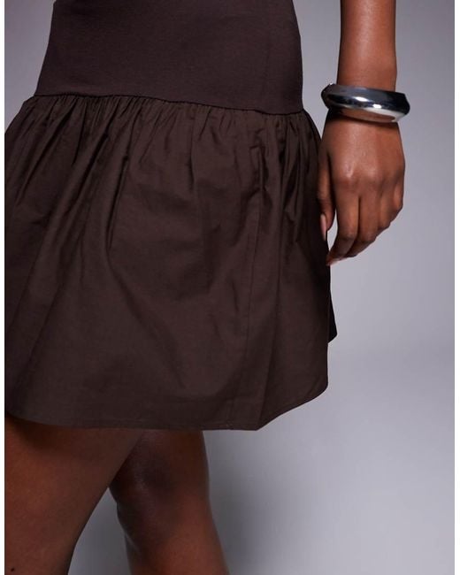 ASOS Brown Grown On Neck Mini Dress With Poplin Mix Skirt