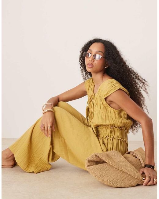 ASOS Yellow Double Cloth Gathered Bust Playsuit