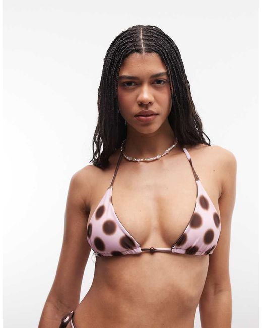 Collusion Brown Blurred Polka Dot Reversible Triangle Bikini Top